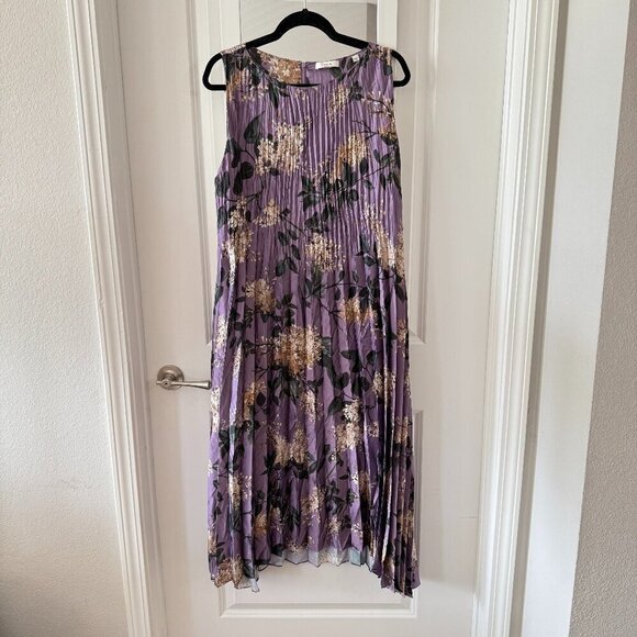 Vince Dresses & Skirts - Vince Floral Pleated Sleeveless Midi Dress Purple Size XL
